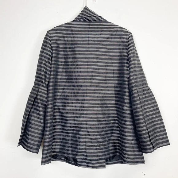 Samuel Dong Jacket Coat Womens Size Large Black White Striped Flare Sleeve - Picture 2 of 14
